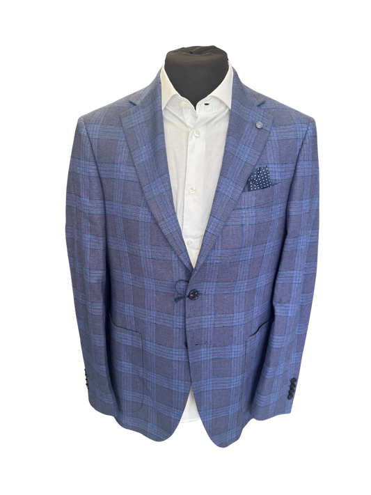 Blazer Villa Vasari Gold – Quadri Blu Cotone Lino